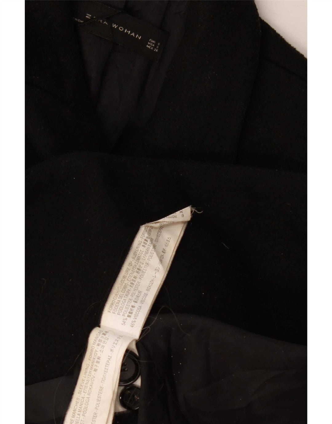 Zara Mujer Abrigo Cruzado UK 10 Small Poliéster Negro