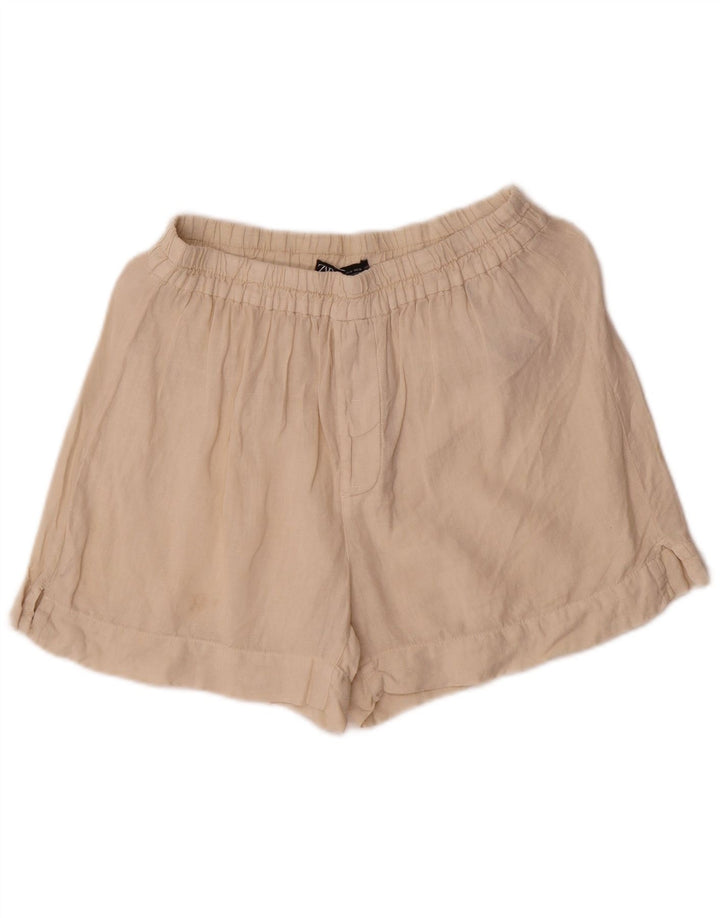 Zara Mujer Shorts Casuales Mediano W28 Lino Blanco Roto