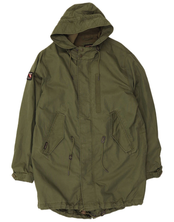 Superdry Parka con capucha para hombre UK 44 2XL Algodón caqui