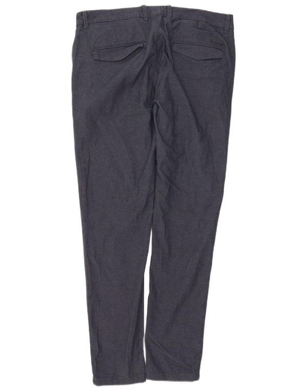 Zara Mens Slim Fit Chino Pantalones EU 44 Large W34 L32 Azul Marino Algodón