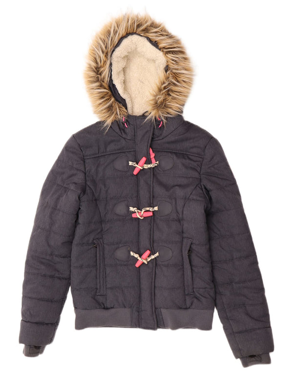 Superdry Chaqueta Bomber Acolchada Con Capucha Para Mujer UK 8 Small Gris Poliéster