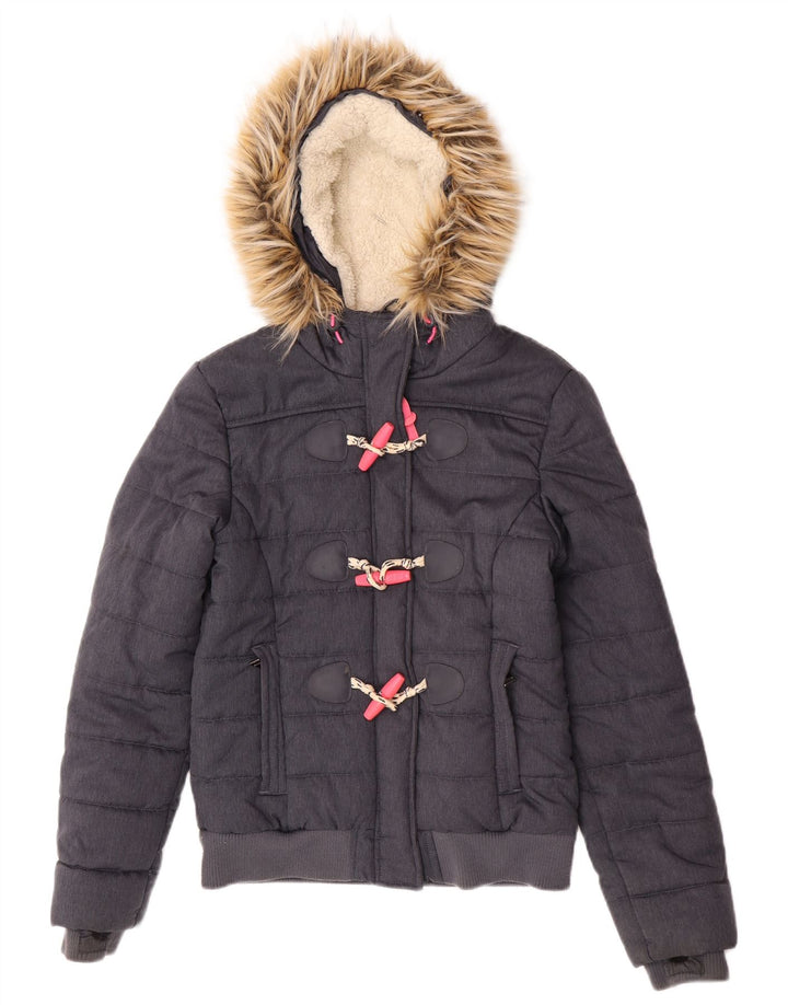 Superdry Chaqueta Bomber Acolchada Con Capucha Para Mujer UK 8 Small Gris Poliéster