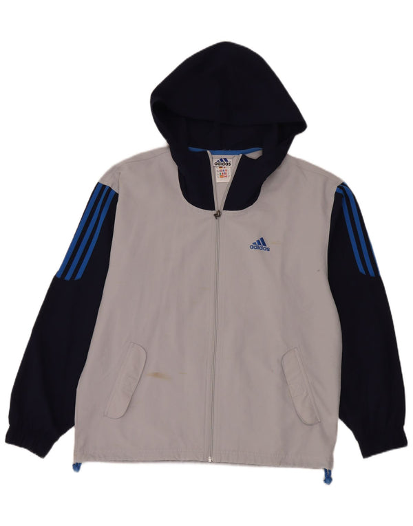 Adidas Boys Hooded Tracksuit Top Jacket 15-16 Years Grey Colourblock