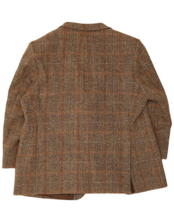 Harris Tweed Mens 2 Button Blazer Jacket UK 42 XL Brown Plaid New Wool