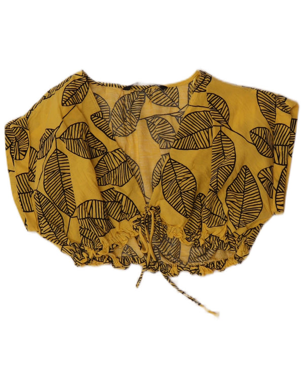 Zara Mujer Crop Top UK 10 Pequeño Algodón Floral Amarillo