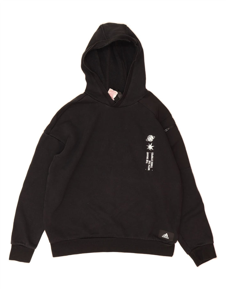 ADIDAS Boys Graphic Hoodie Jumper 13-14 Years Black Polyester Vintage Adidas and Second-Hand Adidas from Messina Hembry 