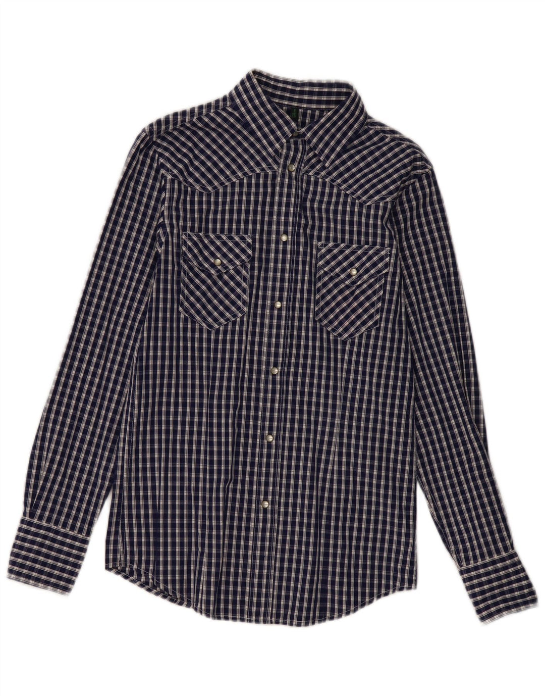 Camisa Benetton Hombre Small Azul Marino Cuadros
