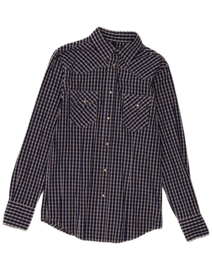 Camisa Benetton Hombre Small Azul Marino Cuadros