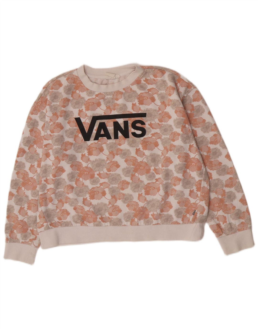 Vans Sudadera extragrande con estampado gráfico para mujer, talla 40, talla mediana, color blanco floral