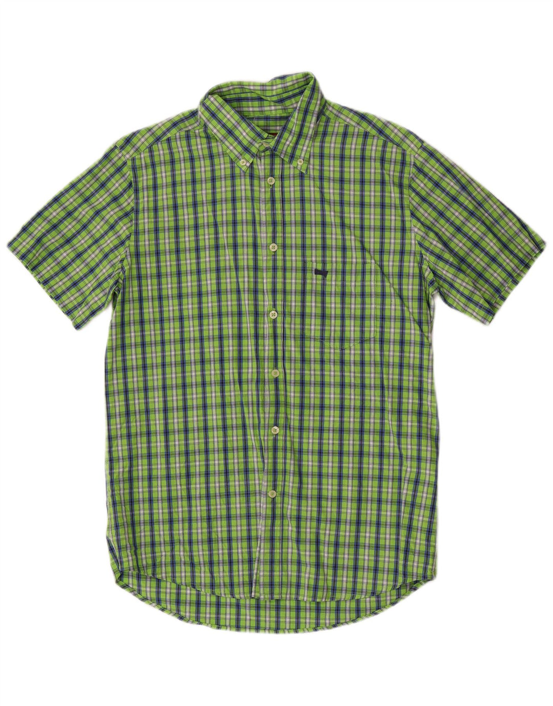 Camisa Carrera Regular Fit De Manga Corta Para Hombre Algodón A Cuadros Verde Grande