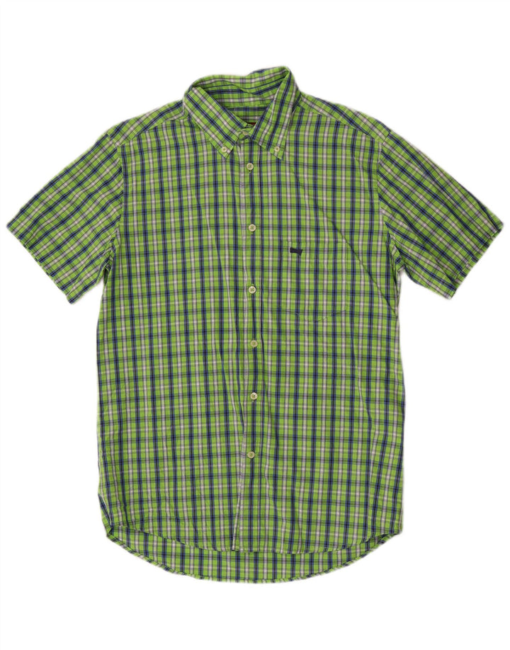 Camisa Carrera Regular Fit De Manga Corta Para Hombre Algodón A Cuadros Verde Grande