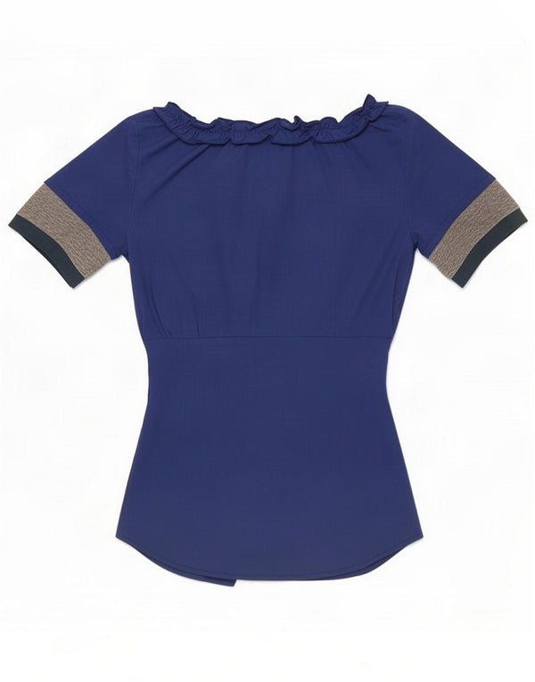 Daniele Alessandrini Blusa camisera de manga corta para mujer IT 40 Small Blue
