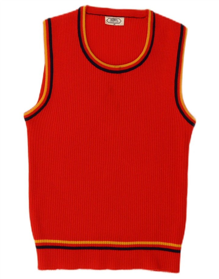 Vintage mujer chaleco camiseta sin mangas Reino Unido 12 medio rojo poliacrílico