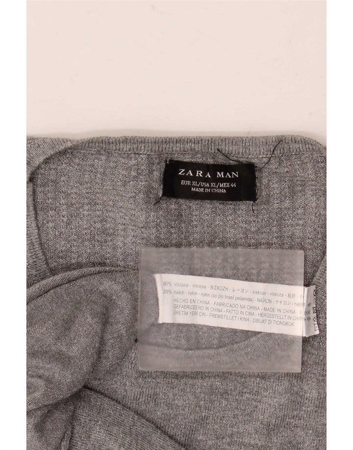 Zara Hombre Jersey Cuello Redondo Jersey XL Gris Viscosa