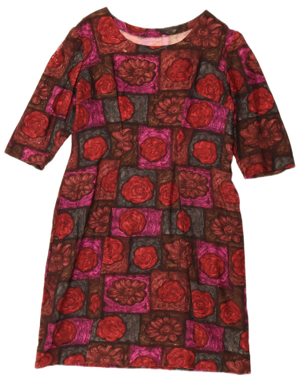 Vintage mujer 3/4 manga vestido vestido Reino Unido 12 medio rojo floral