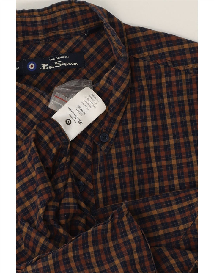 BEN SHERMAN Camisa de hombre de algodón a cuadros marrón medio