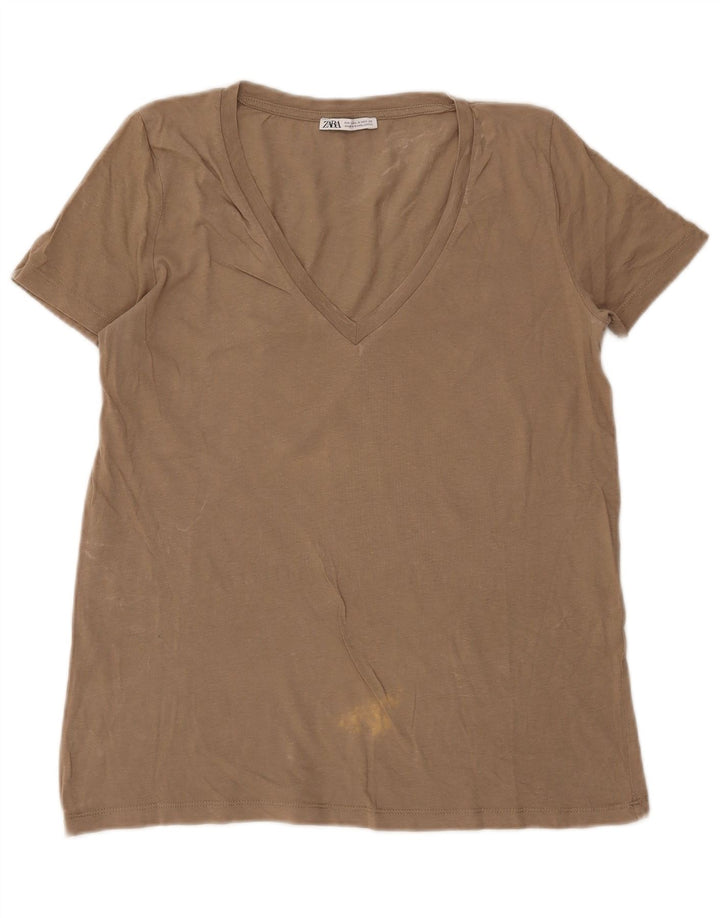 Zara Mujer Camiseta Top UK 44 Gris Medio