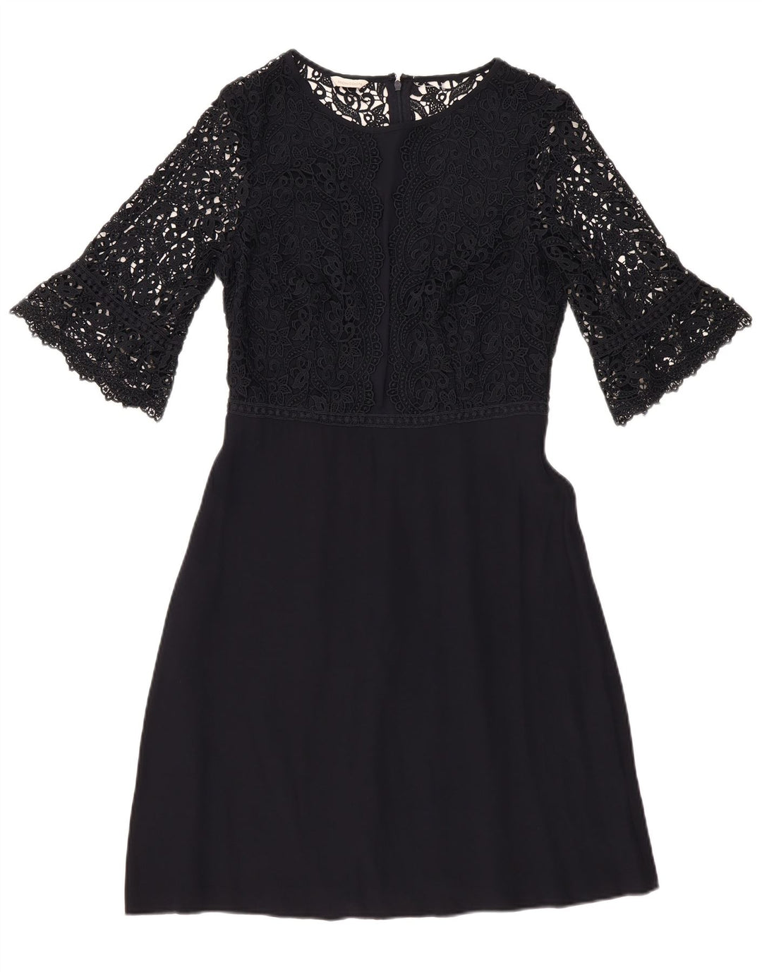 MONSOON Vestido acampanado de manga 3/4 para mujer, talla 40, talla pequeña, azul marino, floral