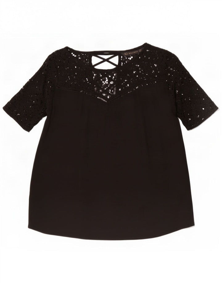 Zara Mujer Blusa Top UK 42 Mediano Negro
