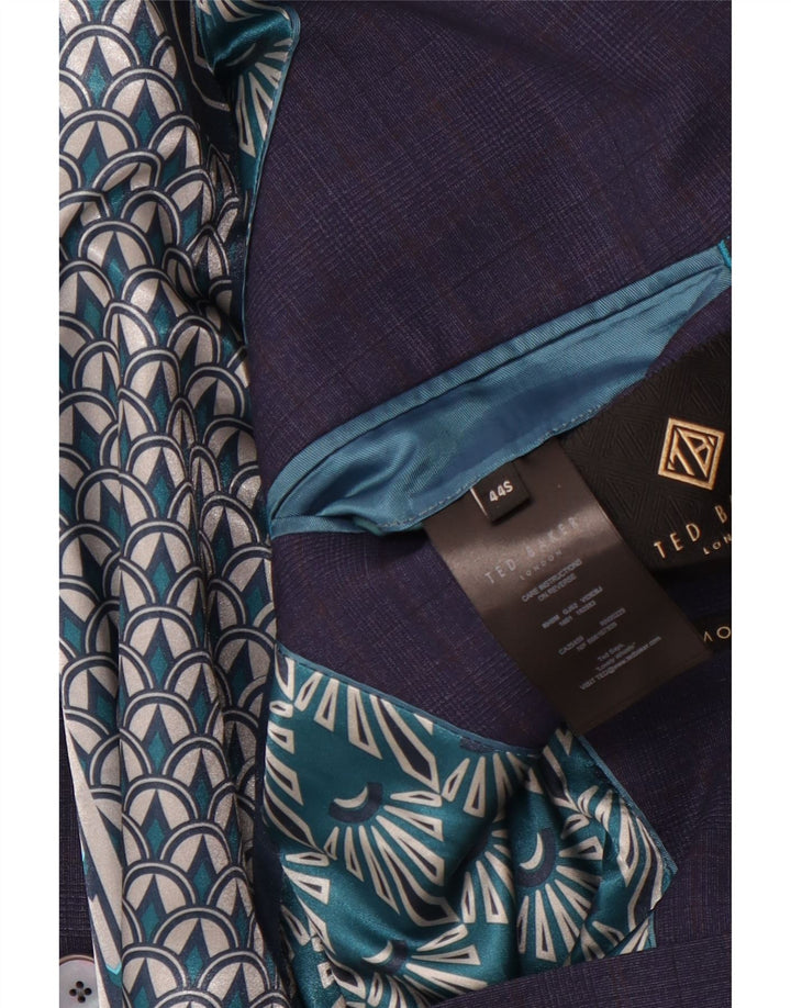 TED BAKER Chaqueta tipo blazer de 2 botones para hombre UK 44 2XL Lana a cuadros azul marino