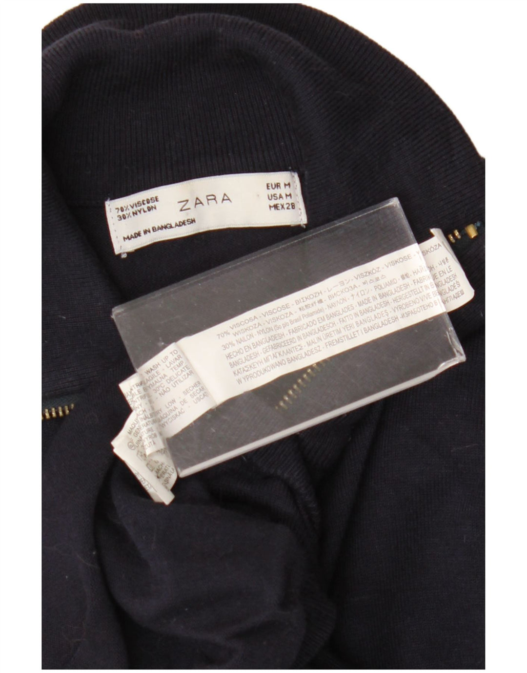 Zara - Jersey con cuello y cremallera para mujer, talla 40, talla M, viscosa, color azul marino