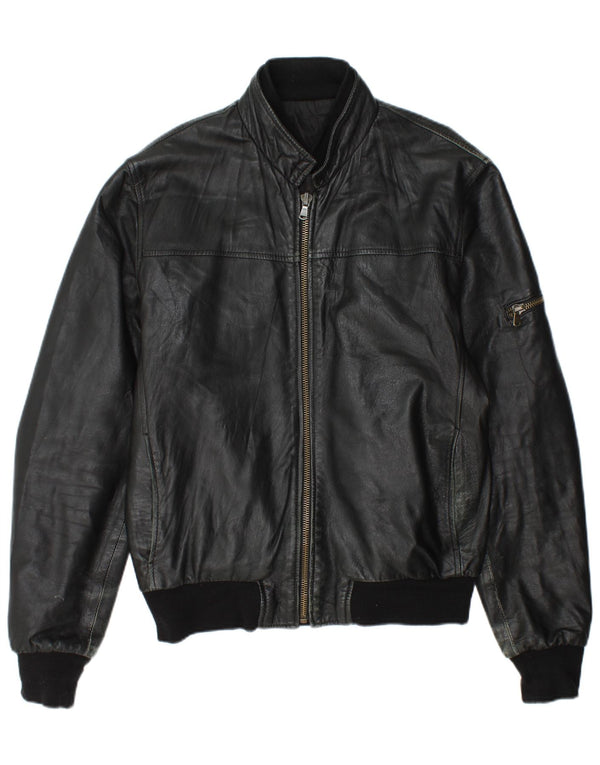 Vintage chaqueta de cuero para hombre Reino Unido 44 2XL cuero negro