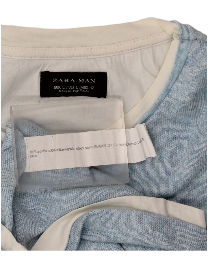 Zara Hombre Camiseta Top Grande Algodón Azul