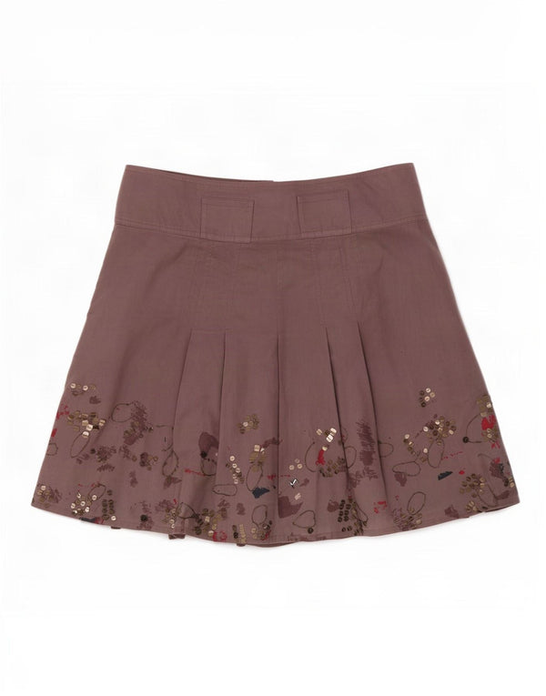 Max&Co. Minifalda plisada para mujer UK 10 Small W27 Algodón floral morado