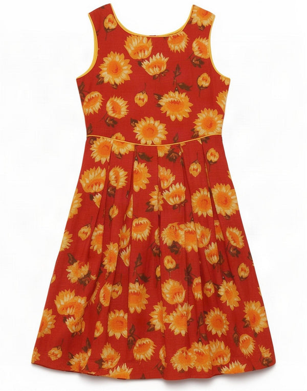 Marronetto Vestido evasé sin mangas para mujer UK 40 Pequeño Algodón floral rojo
