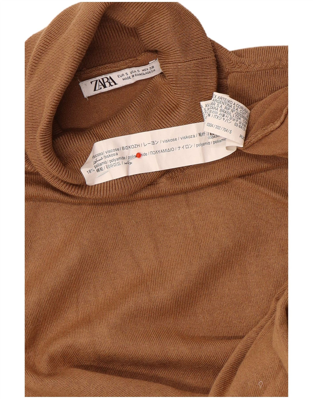 Zara Mujer Roll Neck Jumper Sweater UK 10 Small Marrón Viscosa