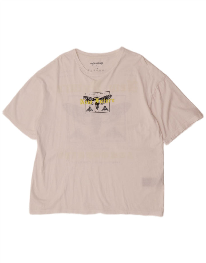 Jack & Jones Hombre Camiseta Gráfica Top Medium Blanco Algodón