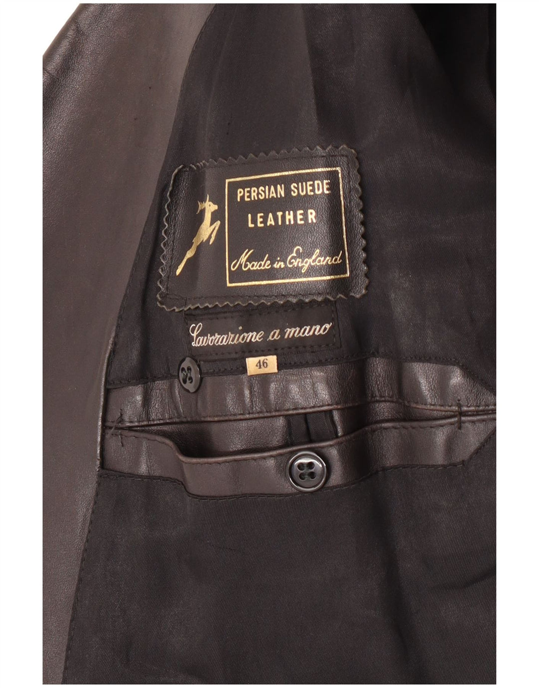 Vintage hombres cuero abrigo IT 46 pequeño cuero negro clásico