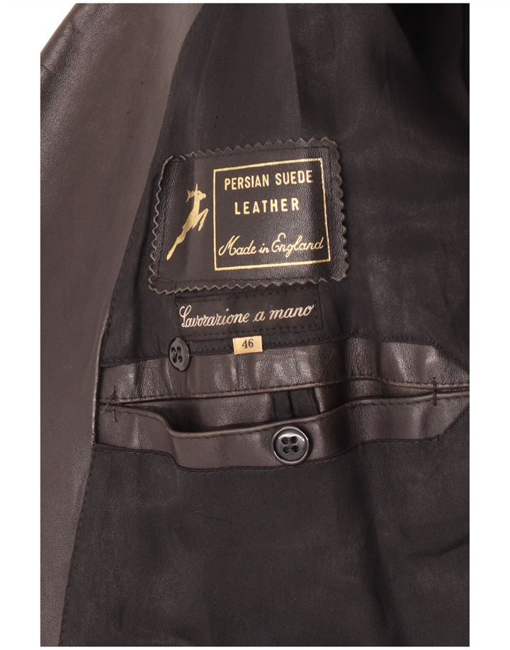 Vintage hombres cuero abrigo IT 46 pequeño cuero negro clásico