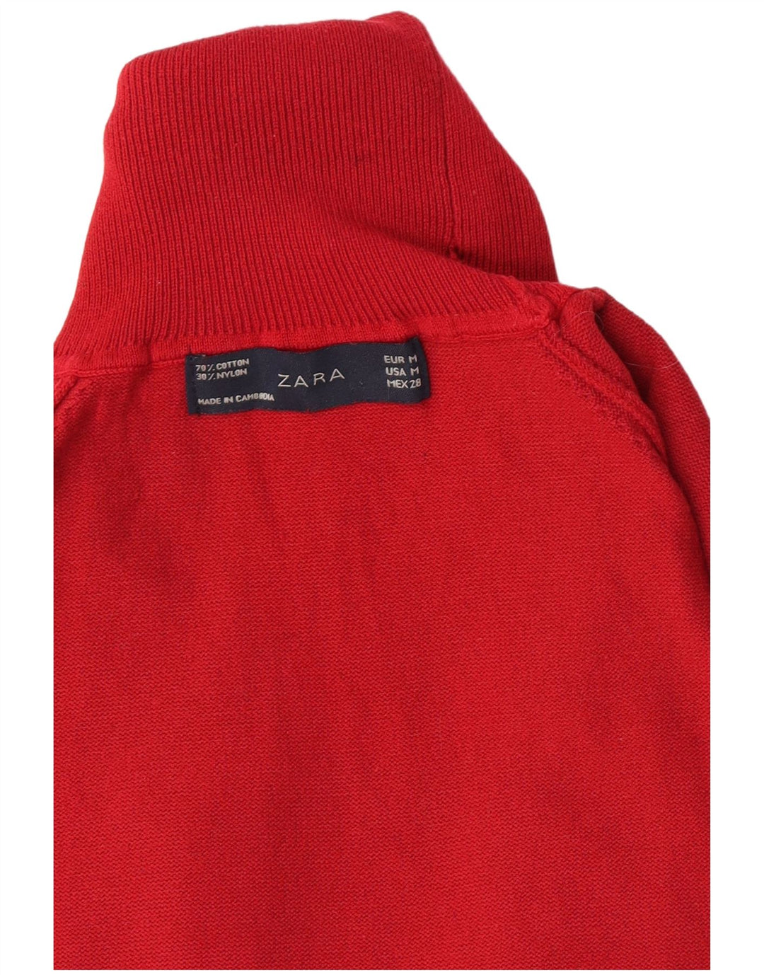 Zara Jersey de manga corta con cuello vuelto para mujer, talla 40, talla M, color rojo