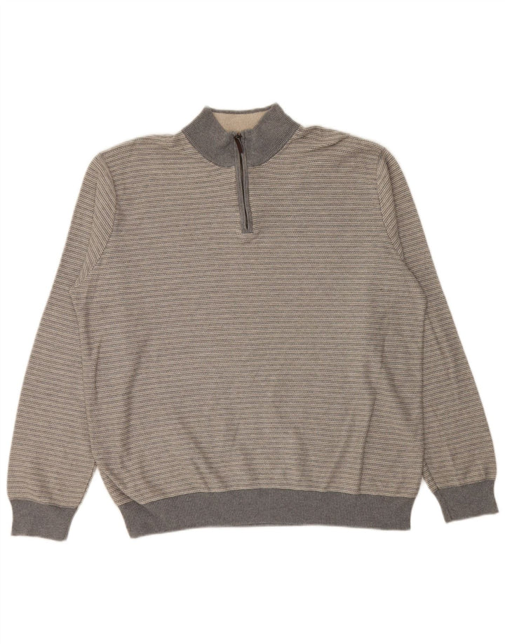 Marks & Spencer Suéter tipo jersey con cuello y cremallera de ajuste regular para hombre XL Gris a rayas