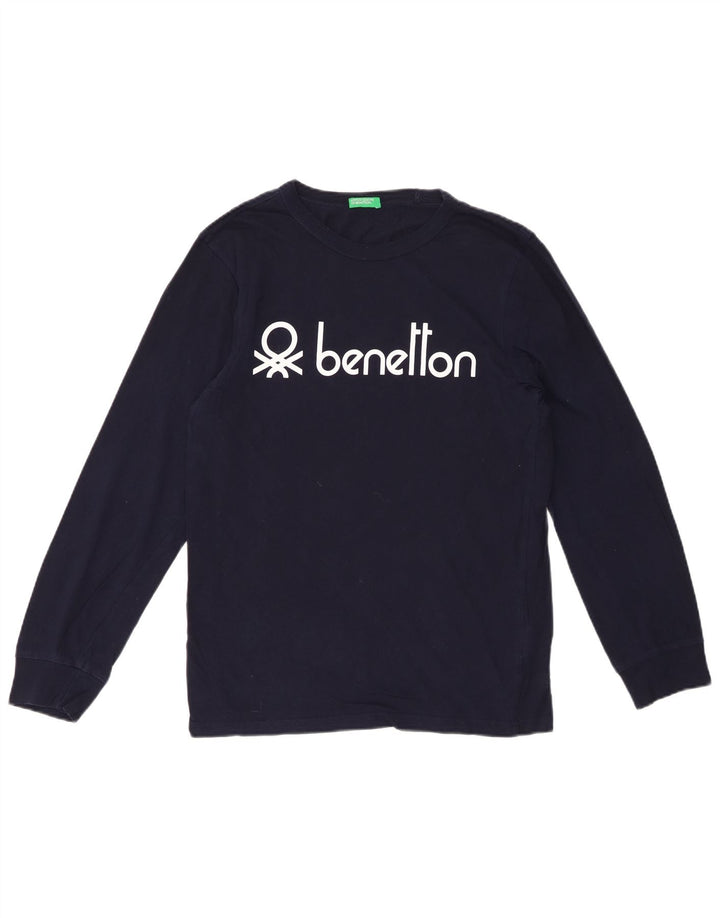 BENETTON Top gráfico para hombre de manga larga de algodón azul marino medio