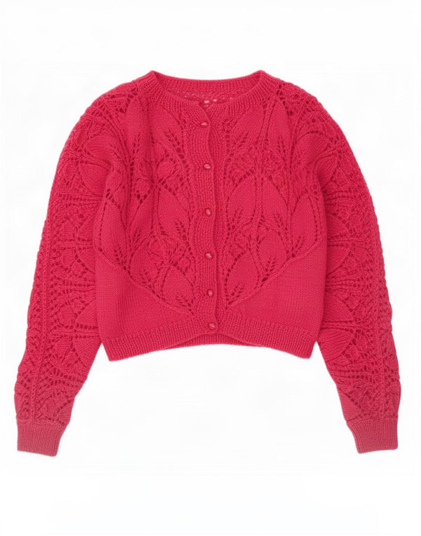 Vintage mujer crop cardigan suéter Reino Unido 14 rosa grande