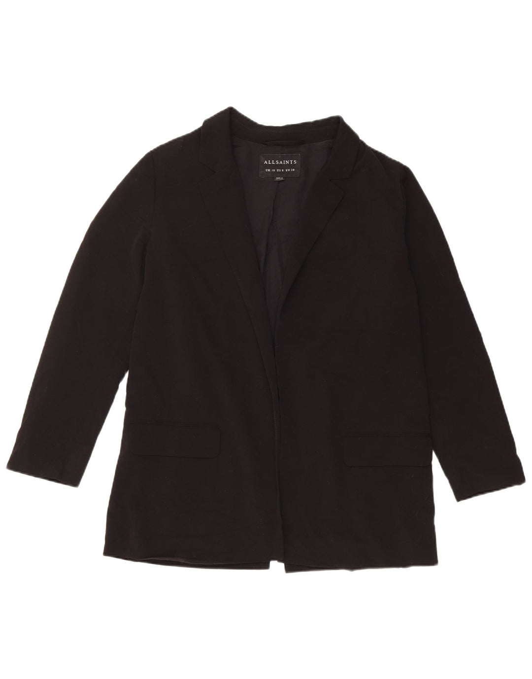 ALL SAINTS Chaqueta tipo blazer abierta para mujer UK 10 Small Poliéster negro