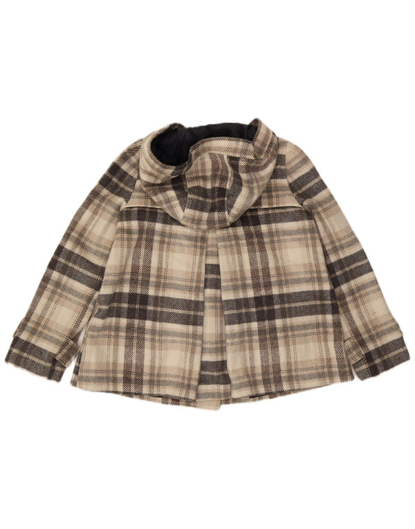 Zara Mujer Chaquetón Con Capucha UK 44 Poliéster A Cuadros Gris Medio