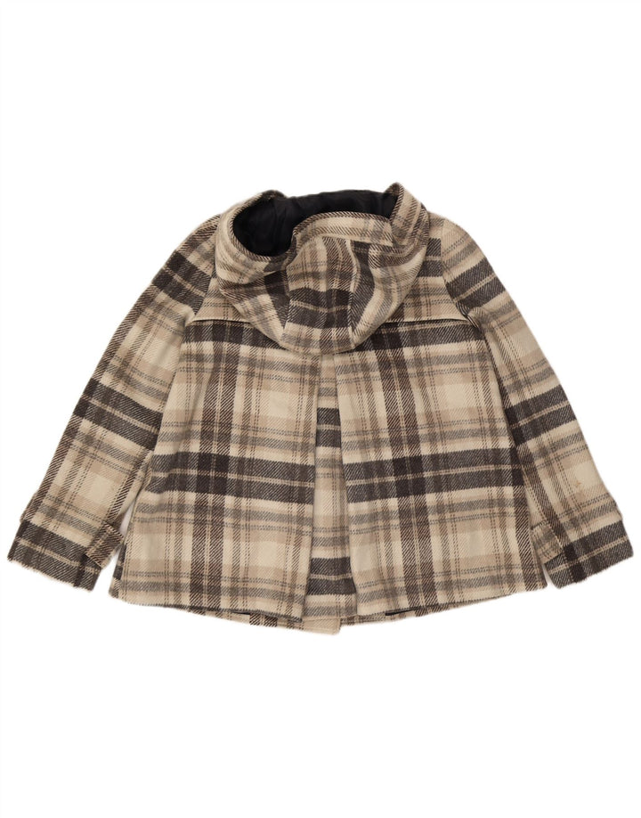 Zara Mujer Chaquetón Con Capucha UK 44 Poliéster A Cuadros Gris Medio