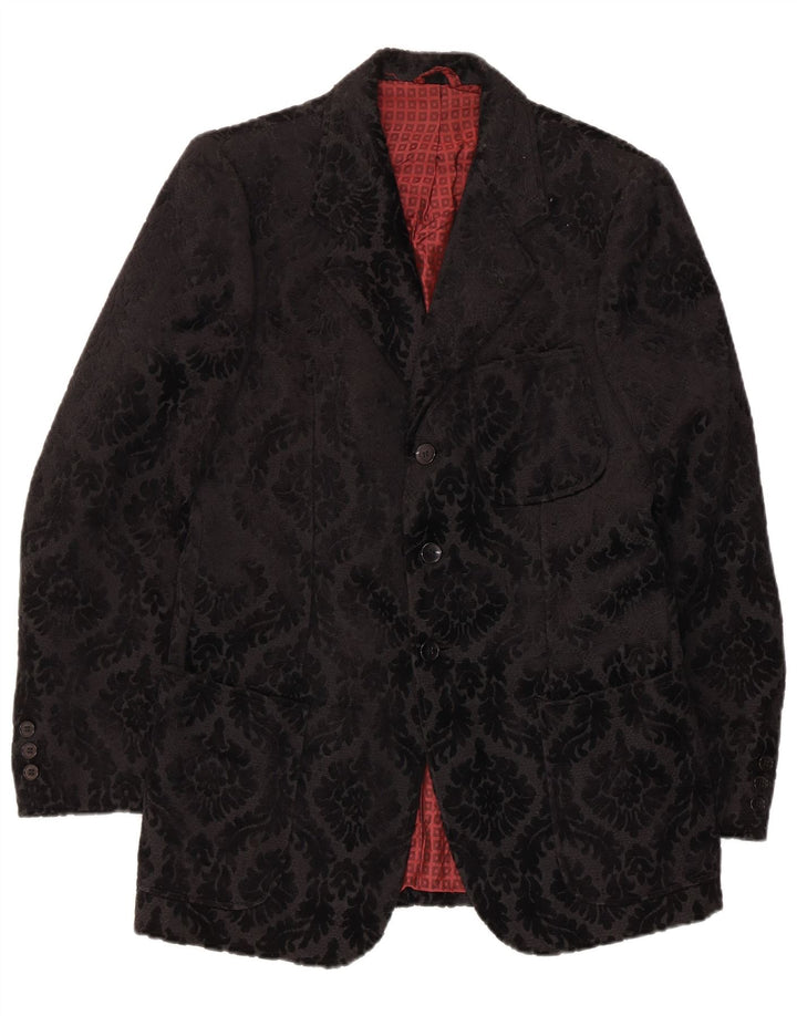 Vintage hombres 3 botones Blazer chaqueta Reino Unido 36 pequeño negro floral