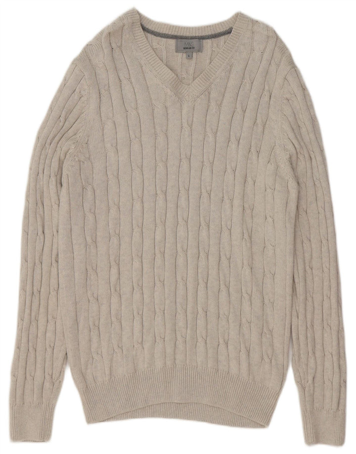 Marks & Spencer Jersey Regular Fit con Cuello en V para Hombre Algodón Beige Grande