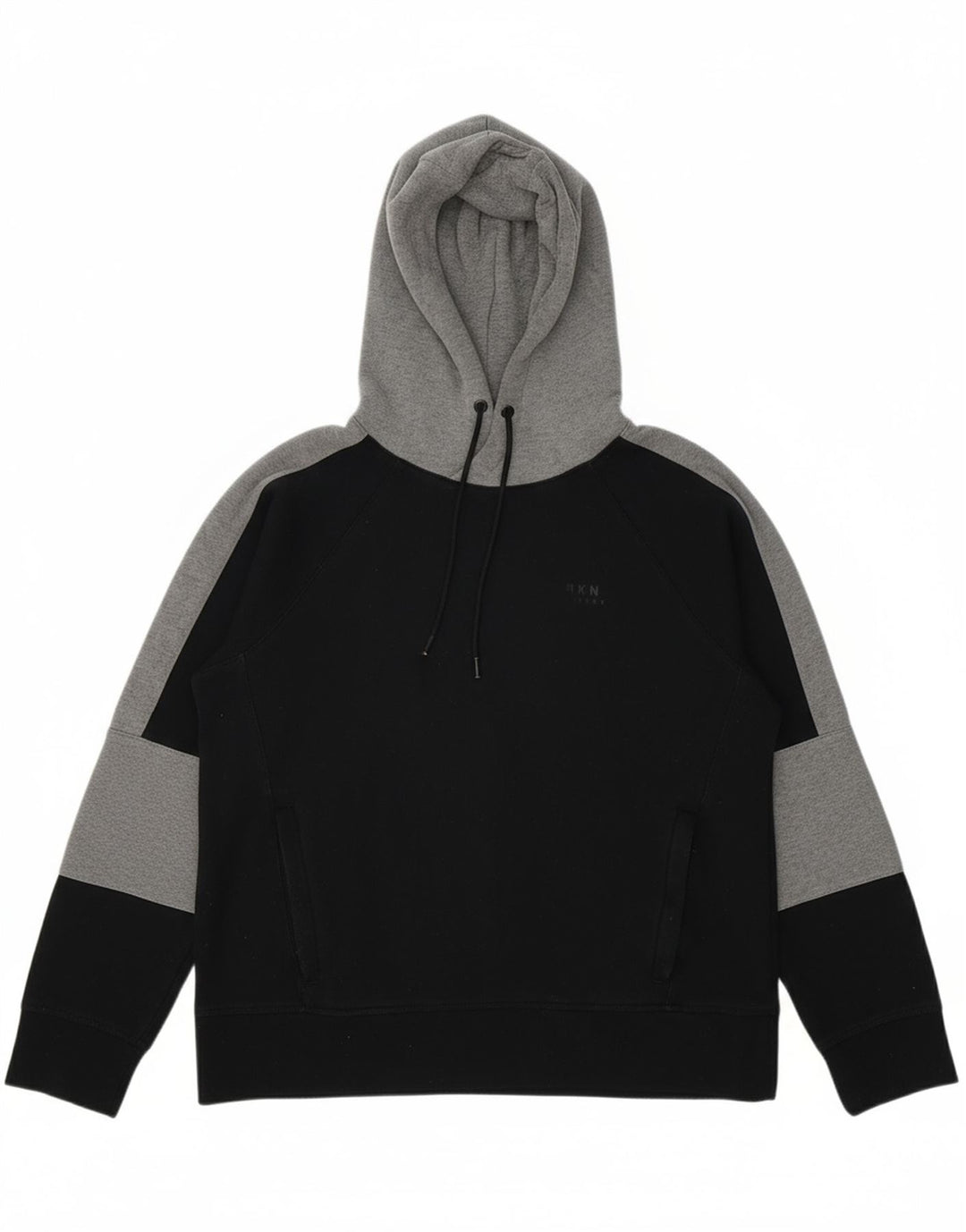 DKNY Mens Hoodie Jumper Medium Black Colourblock Cotton