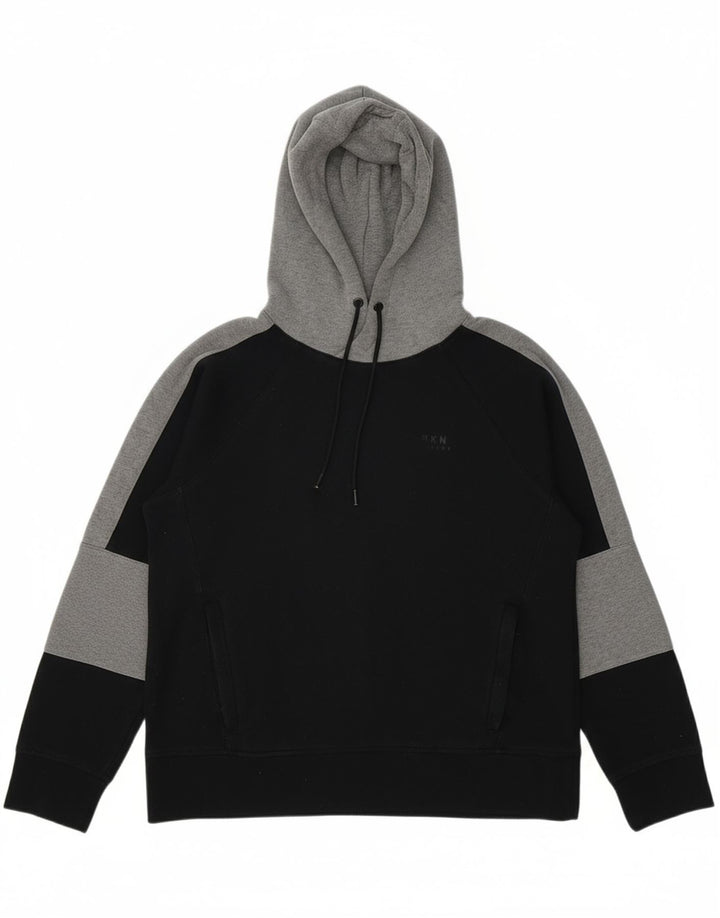 DKNY Mens Hoodie Jumper Medium Black Colourblock Cotton