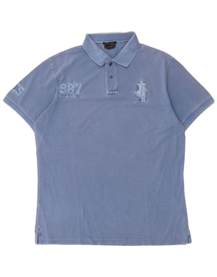 Marlboro Classics Polo gráfico para hombre de algodón azul grande