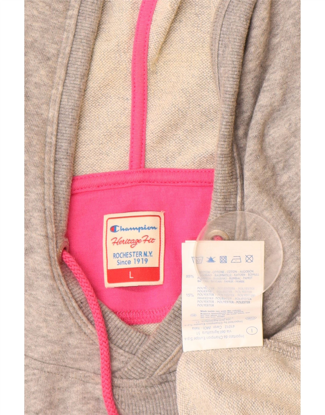 CHAMPION Jersey con capucha y gráfico Heritage Fit para mujer Reino Unido 40 Grande Algodón gris