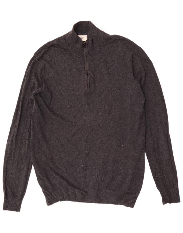 John Lewis - Jersey para hombre con cuello y cremallera, talla XL, algodón gris