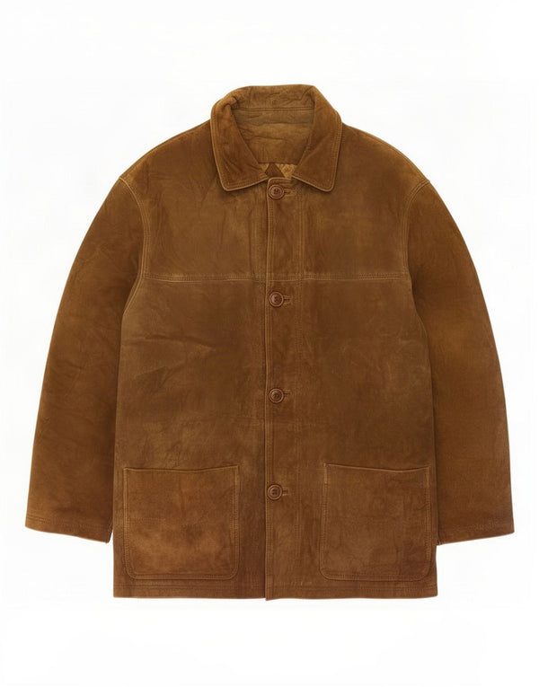 Vintage hombres ante chaqueta Reino Unido 36 pequeño cuero marrón