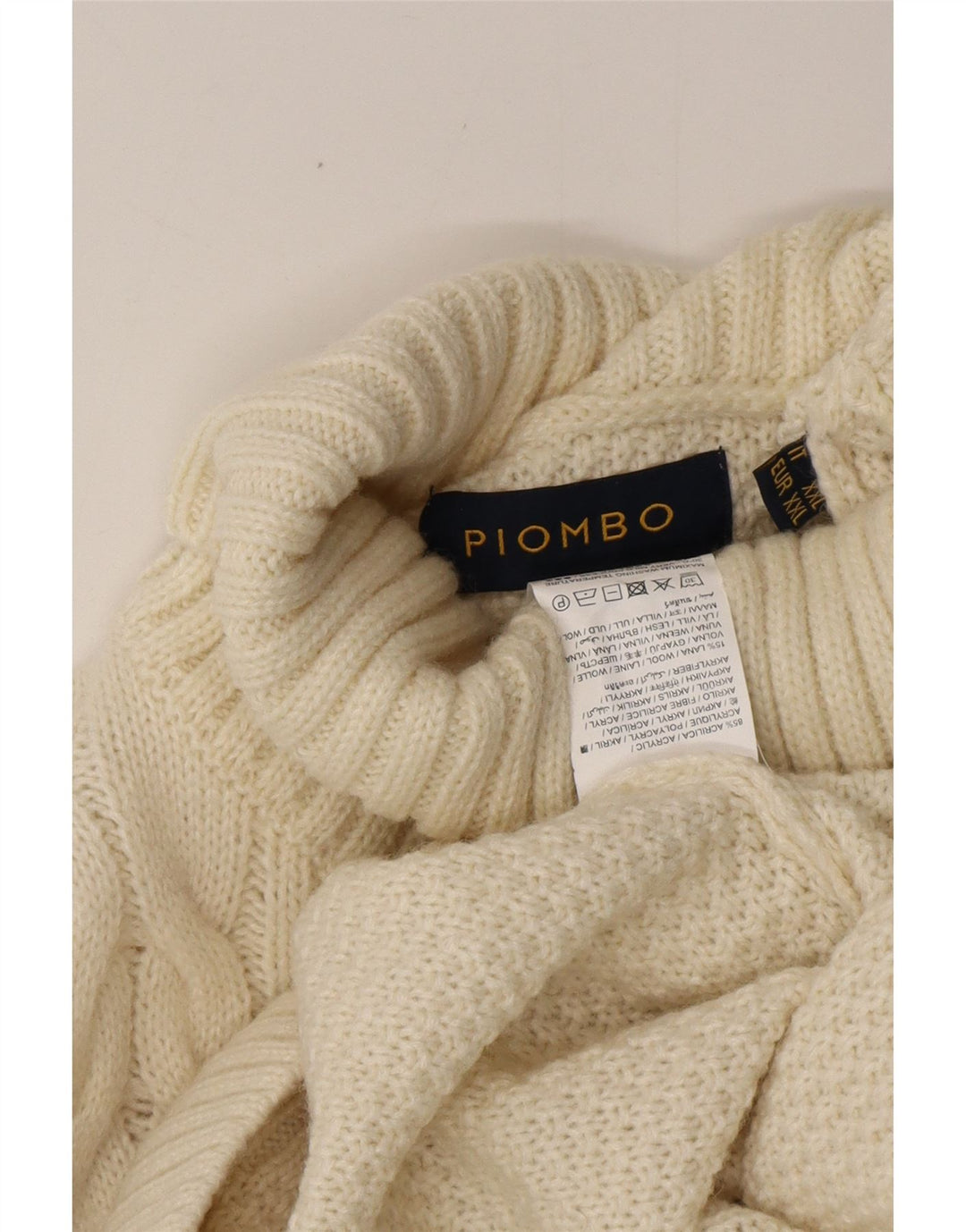 PIOMBO Suéter tipo jersey con cuello vuelto para hombre 2XL Acrílico blanco