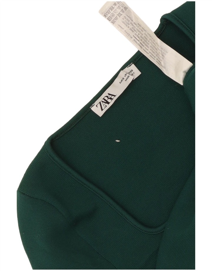 Zara Mujer Crop Top Manga Larga UK 8 Small Verde Poliéster